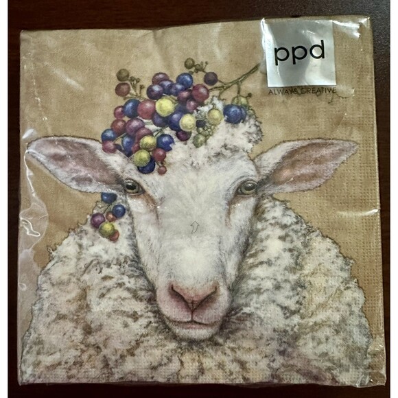 Rare Vicki Sawyer Vineyard Sheep Paper Dinner Napkin 20 New Decoupage Collectors - Picture 1 of 3